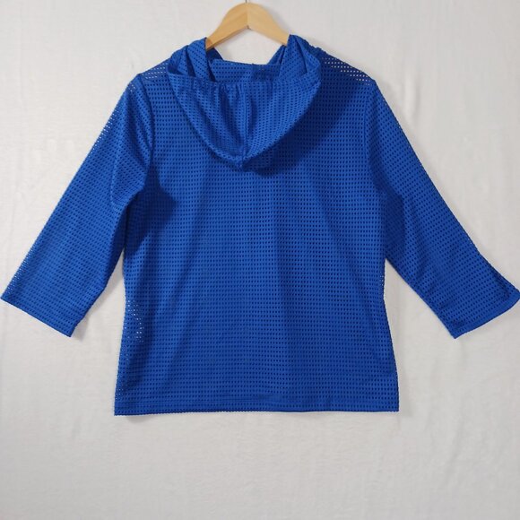 Chico's, Weekends by Chico's, S, cobalt Blue Mesh, Zip, Hooded 3/4 Sleeve Jacket - Picture 5 of 16